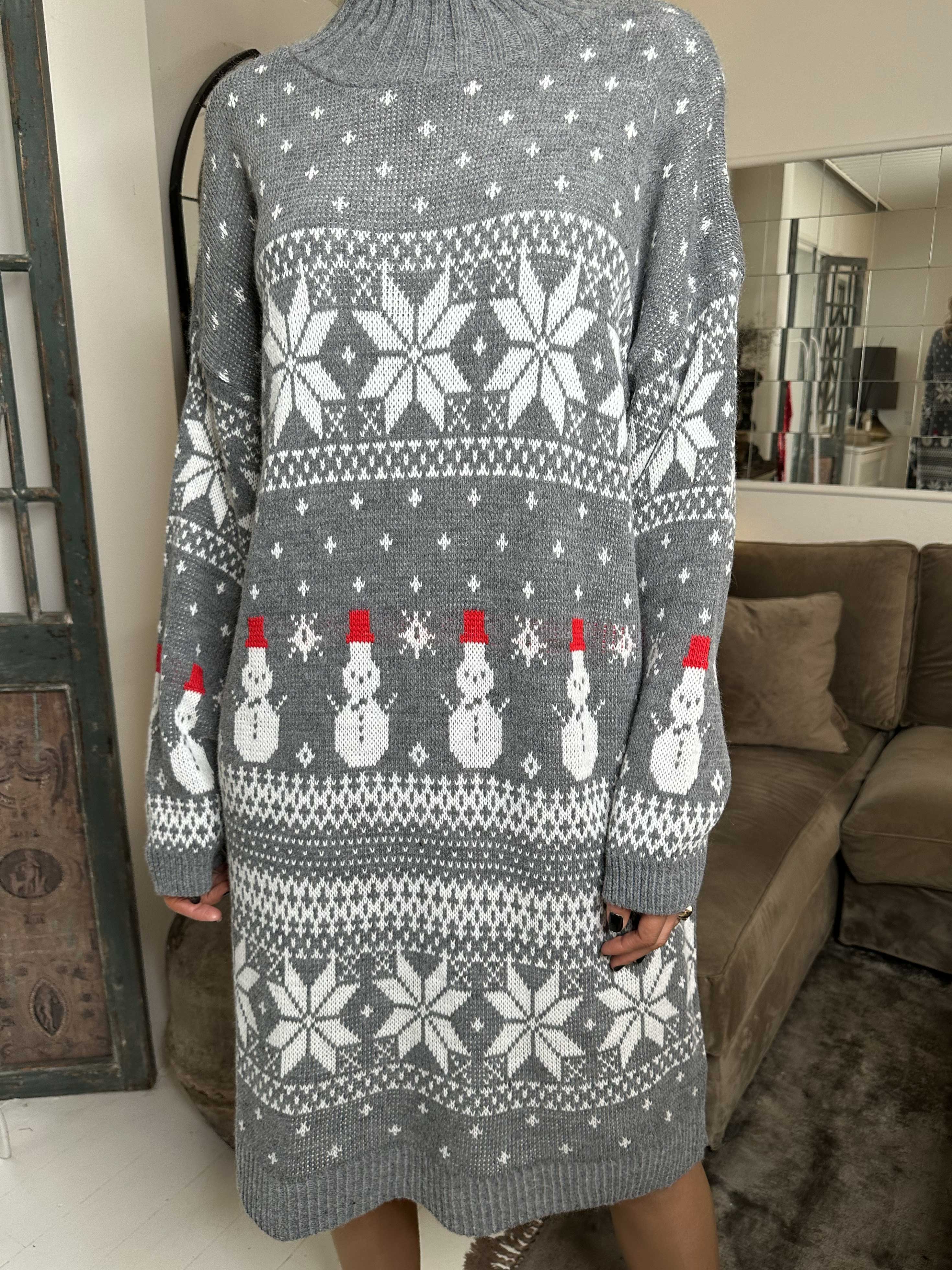 Snowman - Stickad julklänning med snögubbar och snöflingor